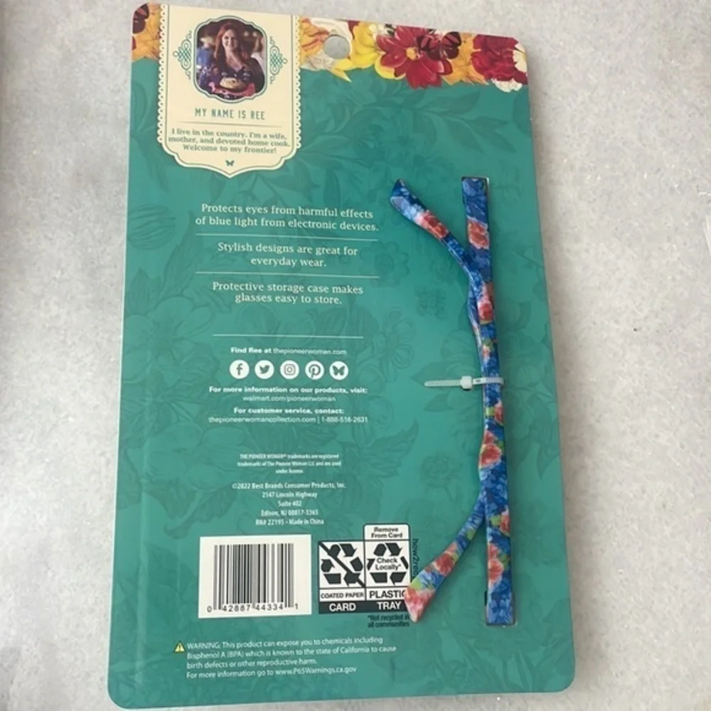 The Pioneer Woman glasses floral blue light screen protection glasses,case NWT